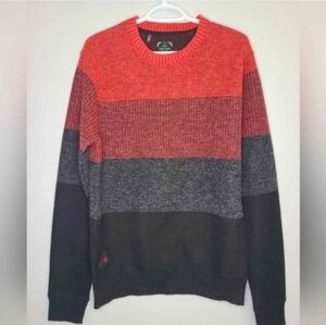 Point Zero Gold Sweater – Size L – Red/Gray/Black Colorblock Knit